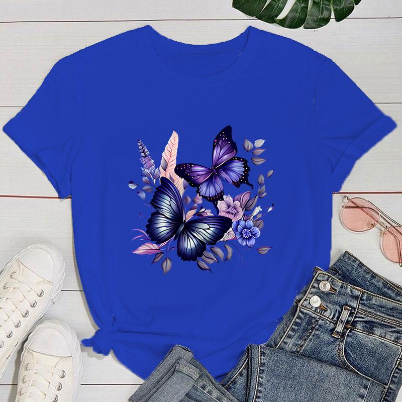 (Premium T-shirt)Hot Sales Flowers Butterfly T Shirts Women Summer Cool Short Sleeves Personality Harajuku T-Shirt