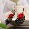 1 Pair Women Fashion Lace Red Rose Hollow Dangle Hook Earrings Jewelry Gift