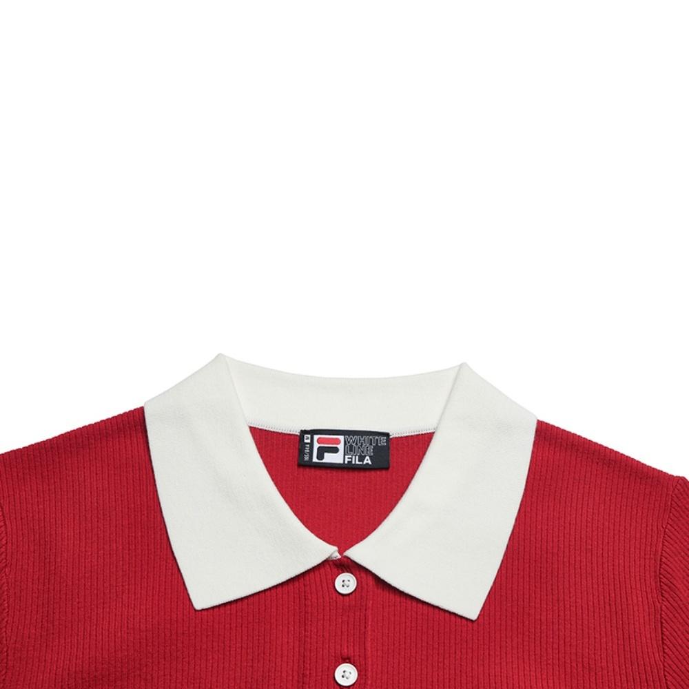 FILA Heritage Vintage Casual Versatile Fashion Woven Polo Knit Sweater Women tops Red F11W628411FRD