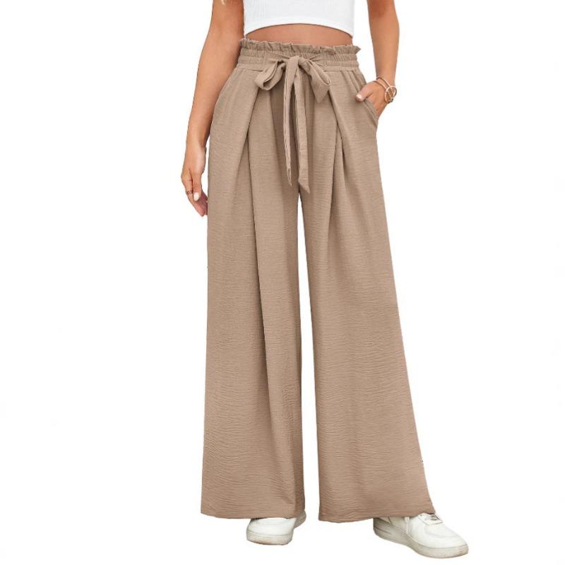 Women High Waist Pleated Loose Wide Leg Casual Summer Long Pants