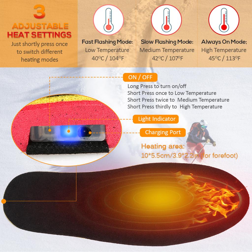 Solette Riscaldate Elettriche Wireless Scaldapiedi Alimentate a Batteria Solette Riscaldate Solette Calde Invernali per Lavoro Sci Escursionismo