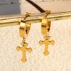 Rock 1 pairs Stainless Steel Cross Pendant Earrings for Men/Women Long Tassel Unisex Drops Huggie Hoops Punk Gothic Jewelry