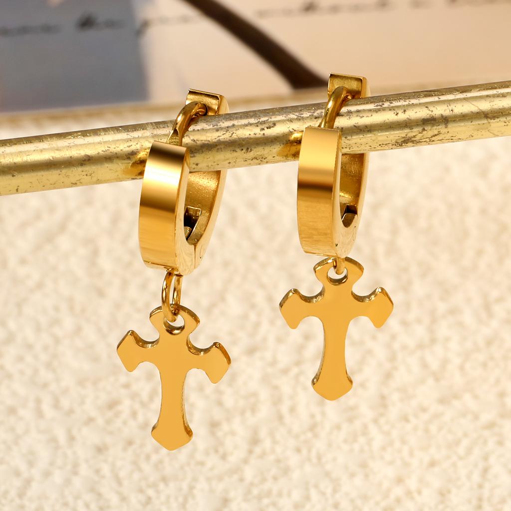 Rock 1 pairs Stainless Steel Cross Pendant Earrings for Men/Women Long Tassel Unisex Drops Huggie Hoops Punk Gothic Jewelry
