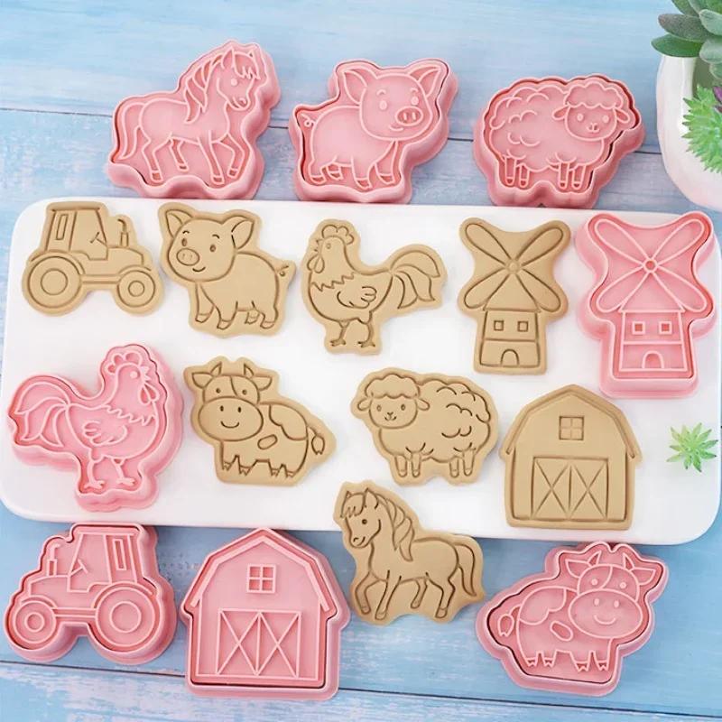 8Pcs Farm Animal Baking Molds Windmill Cow Pig Horse Chicken Sheep Cookie Cutter For Fondant Decor Baking Tool Kitchen Supplies