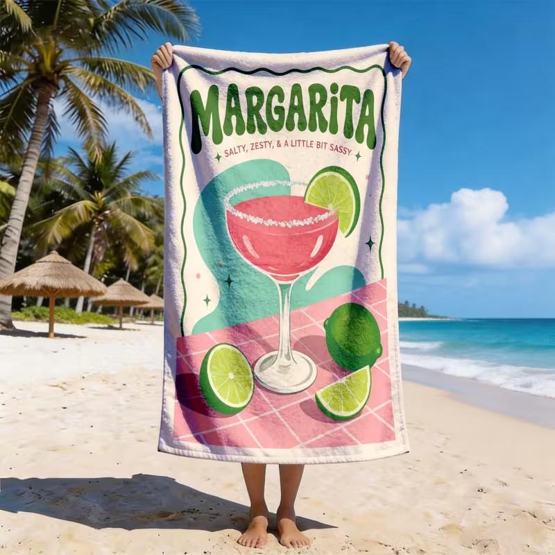 Vintage Margarita Lime Cocktail Print Beach Towel Sand Free Quick Dry Towel for Beach Pool Spa Travel Summer Vacation