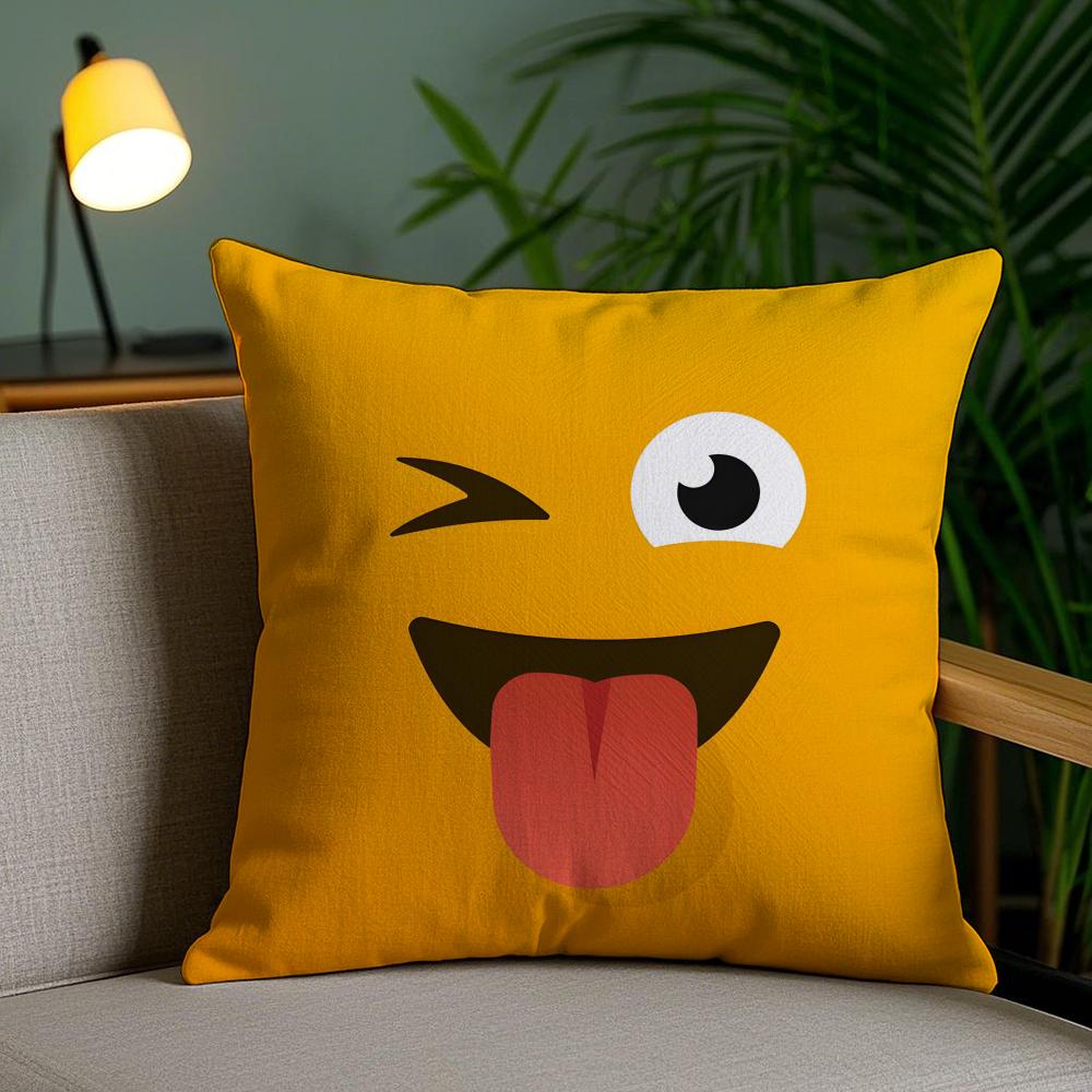 Funny Emoji Cushion Cover Soft Short Plush Double-Sided Printing Home Decor Machine Washable Pillow Case Gift