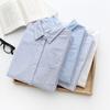Casual Cotton Women's Oxford Shirt Autumn Good Quality Woman Blouse and Tops Lady White Blue Striped Shirts Clothes