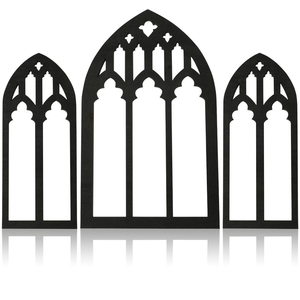 3Pcs Arched Window Wall Mirror Set Gothic Wall Mirror Decor Cathedral Arched Mirror Decor Self-Adhesive Arched Wall Mirror