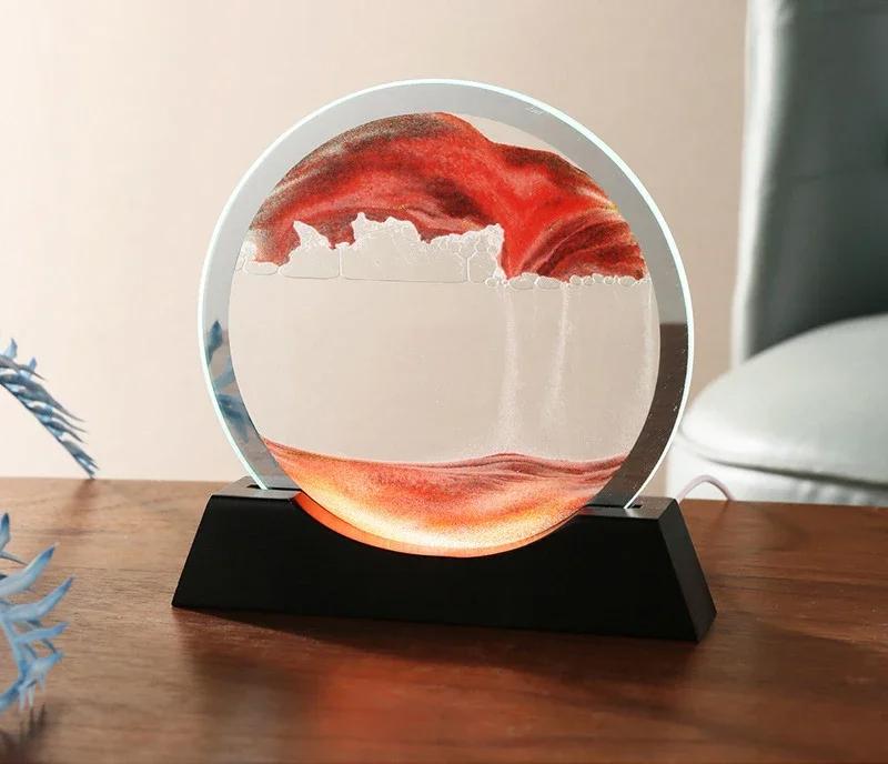 Sandscape Moving Sand Art Picture Table Lamp 3D Hourglass Quicksand Flowing Sand Painting Office Desktop Home Decor Gifts