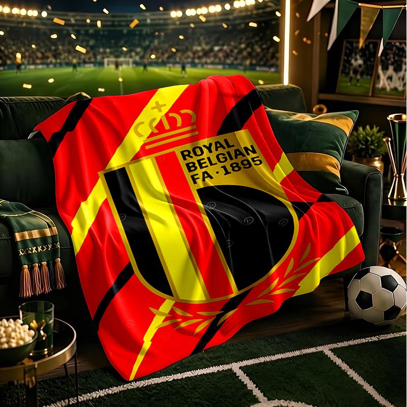 Belgium Football Crest Emblem Blanket Flannel Throw for Sofa, Indoor, Camping, Living Room, Office, Chair, And Bed Soft Birthday Gift