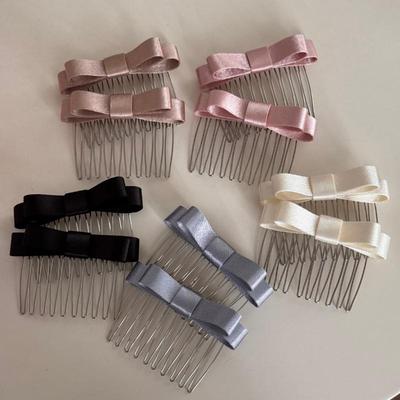 Satin Bow Hair Comb Set With Non Slip Teeth Multi Color Options For Daily Party Wedding Hair Styling