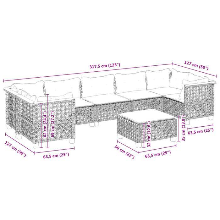 VidaXL Salon de jardin 8 pcs avec coussins noir résine tressée, ensemble de canapés d'extérieur, salon de jardin, ensemble 3261764