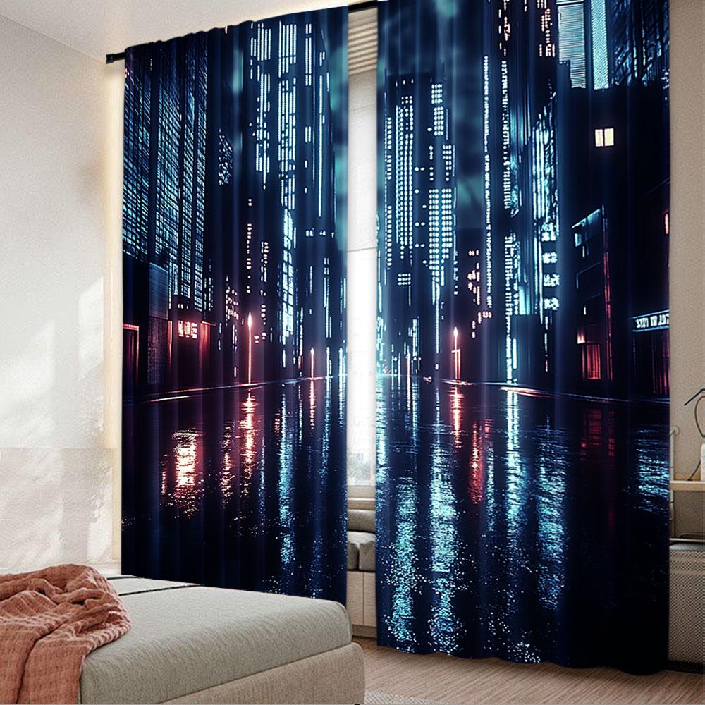 

2 шт. Занавес-фон с городским пейзажем Футуристический ночной городской пейзаж Уличный фон Подходит для гостиной, спальни и многих других 29x65in(75x166cm)