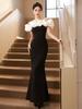 Premium French Black One-word Shoulder Temperament Socialite Banquet Dress Host Dress Slim Fishtail Dress