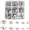 300PCS Rivets 5 Sizes, Silver Rivets, for Clothing, Leather Craftsmanship, Clothes Belts, Bags, Shoes, Bracelets, Dog Collars, Accessories DIY