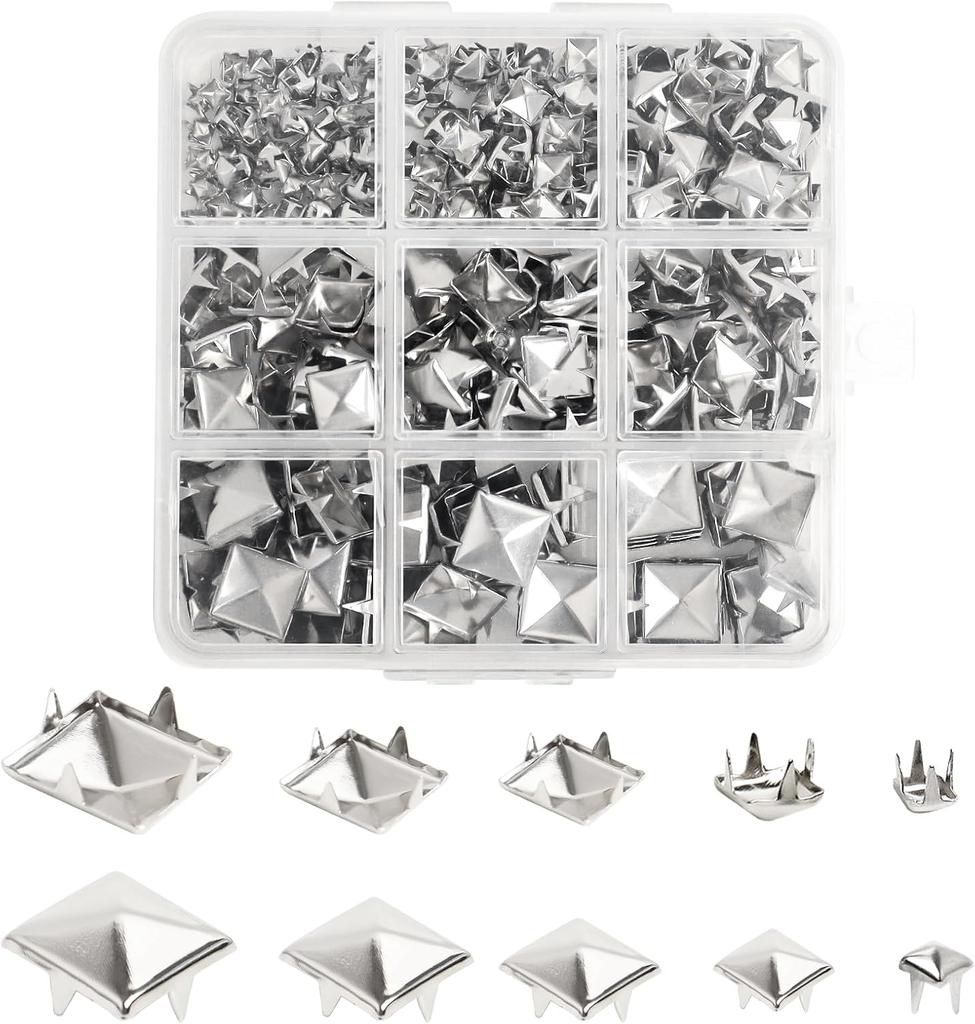 300PCS Rivets 5 Sizes, Silver Rivets, for Clothing, Leather Craftsmanship, Clothes Belts, Bags, Shoes, Bracelets, Dog Collars, Accessories DIY