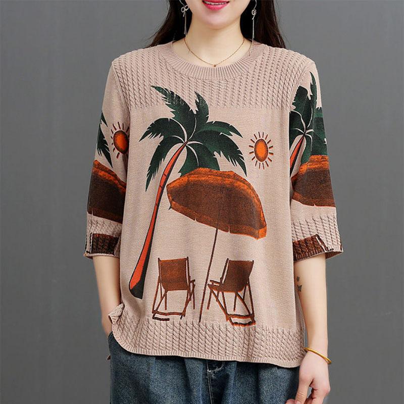 

Линия рукавов Этнический стиль Литературный ретро-принт Пуловер Свободный универсальный вязаный свитер для женщин M