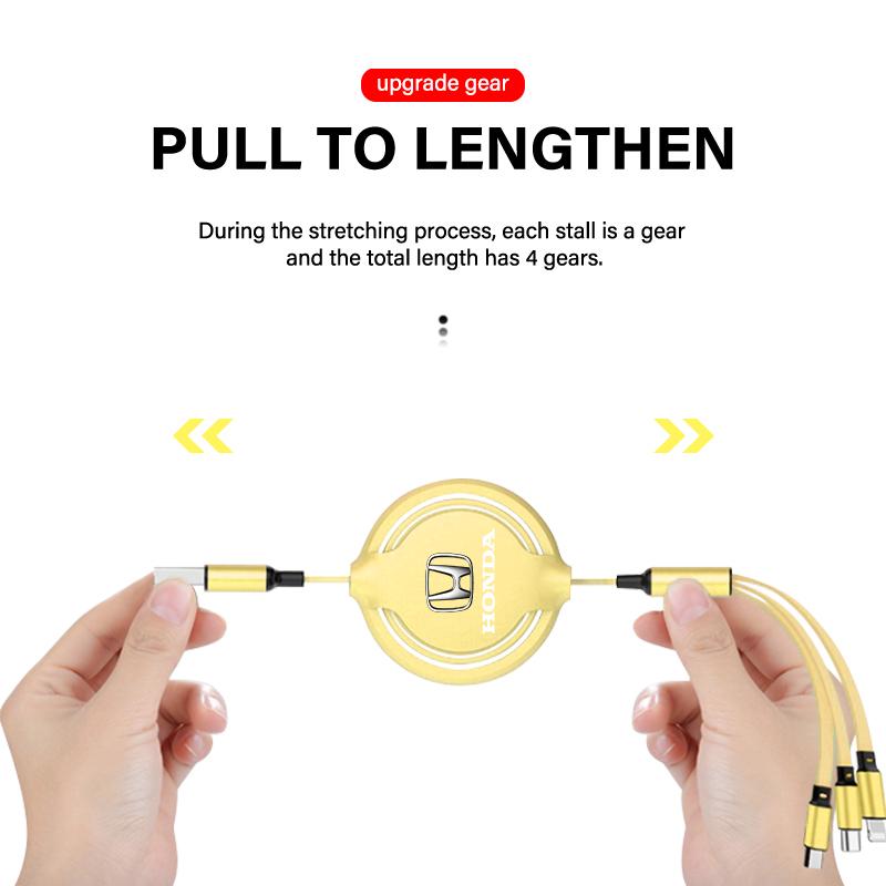 1Pcs Car Mounted Telescopic Three In One Mobile Phone Charger For Honda Fit Mugen Insight Type S R VTEC DOHC Modulo Vezel Legend RR Si
