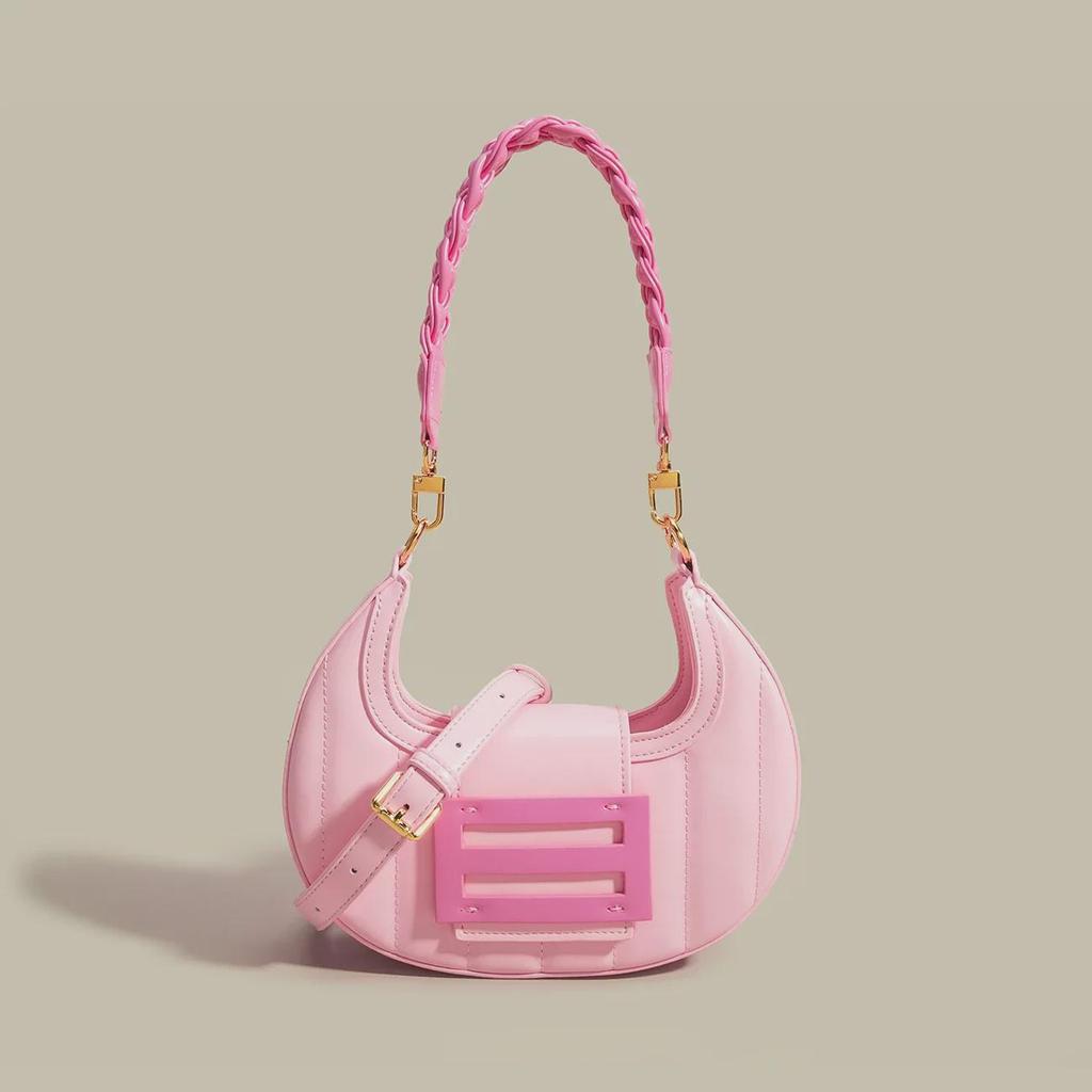 High-Quality Pink Woven Crescent Shoulder Bag - 2024 Summer Collection