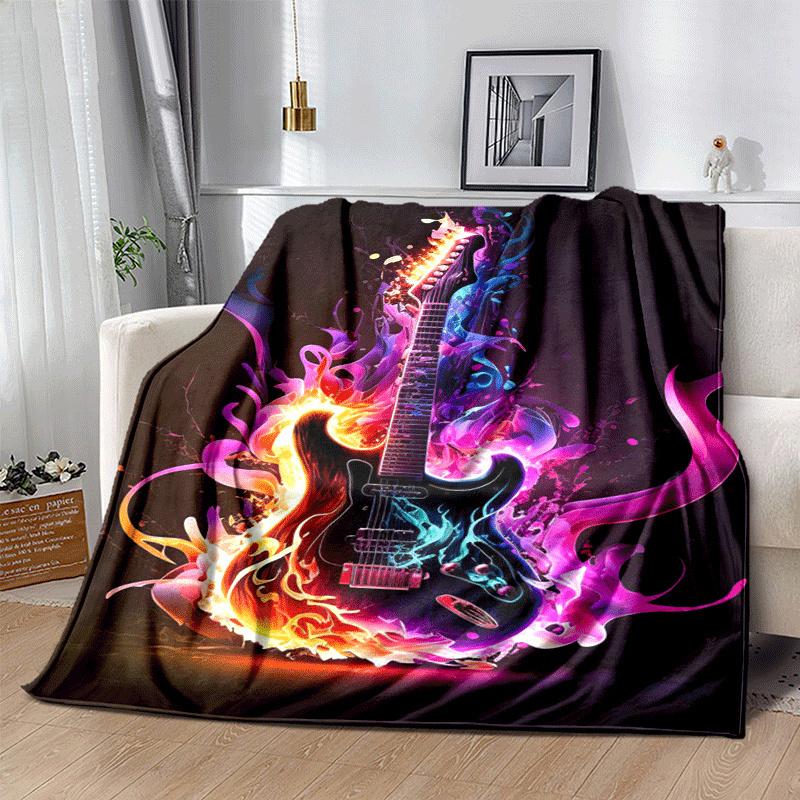 1pc Guitar Printing Lightweight Flannel Blanket, Comfortable and Warm Blanket, for Camping Sofa Bed and Couch Office, Suitable for Gift Blank