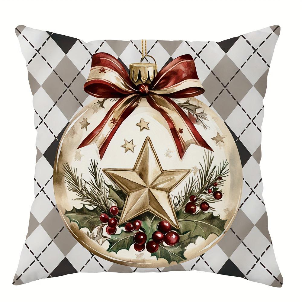 Christmas Decoration Pillowcase Garland Bell Snowman Fawn Pattern Suitable for Home Room Sofa Cushion Cover Holiday Gift
