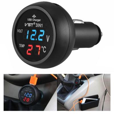Cargador USB 3 en 1 para coche, encendedor de cigarrillos para coche con pantalla de detección de voltaje, mesa de monitoreo multifunción