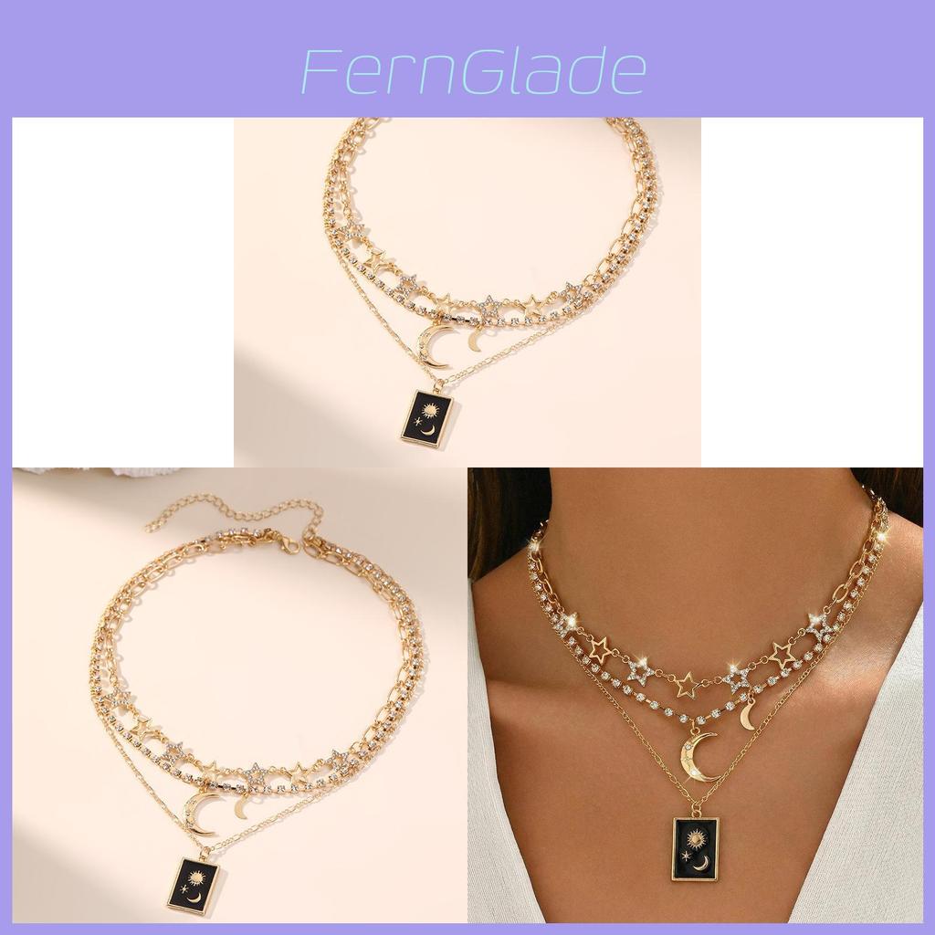 Geometric Star Moon Necklace For Women With Zinc Alloy Pendant Boho Style Casual Jewelry