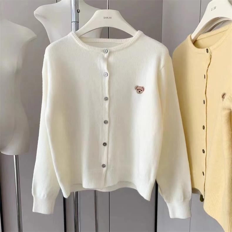 O-Neck Knit Sweater Sweet Cartoon Embroidery Casual Tops Japanese Single Breasted Cardigan Harajuku Sweater