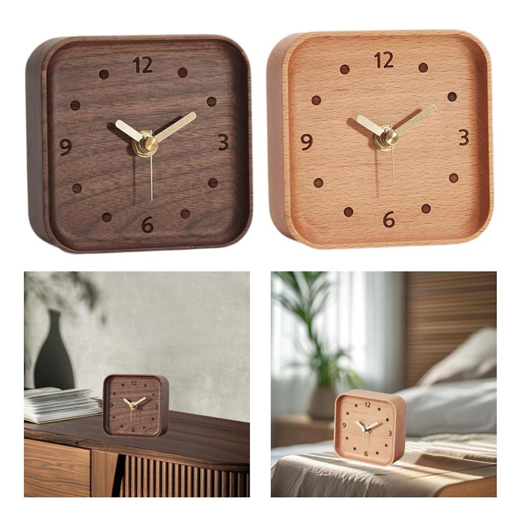 Wooden Table Clock Silent Aesthetic Decorative Desk Clock Desktop Clock for Fireplace Bookshelf Bedside Office Home Decoration
