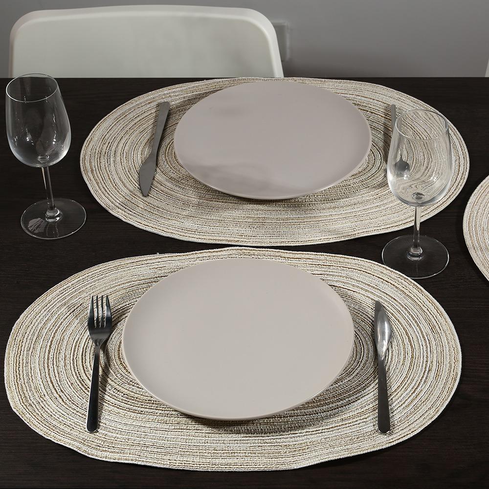 2pcs Washable Boho Oval Braided Placemat Hand-woven Heat Insulation Pad Household Coaster Wedding