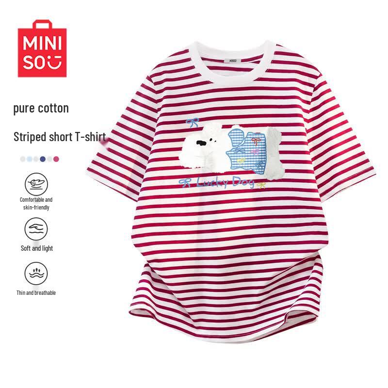 MINISO Women s Color-block Striped Short-Sleeve T-Shirt S
