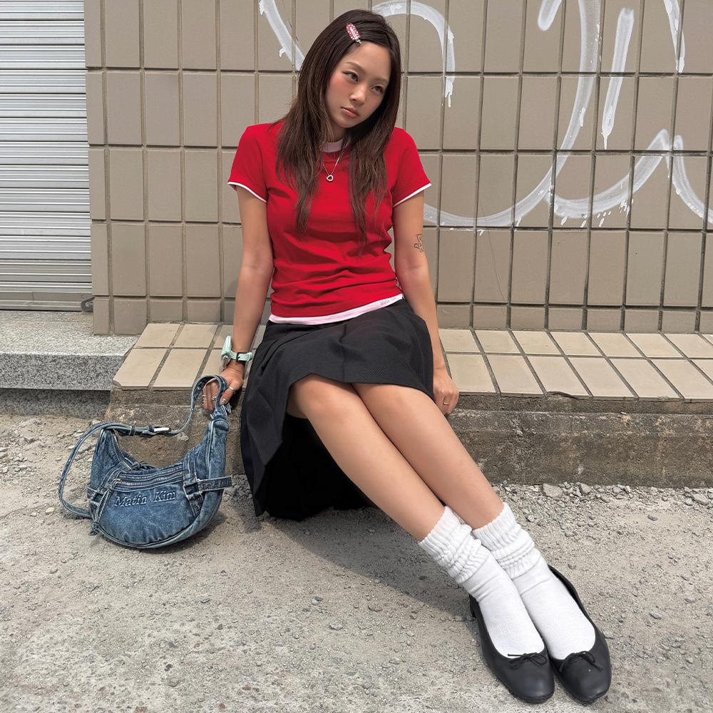 [Matinkim] COLOR POINT LAYERED TOP FOR WOMEN IN RED