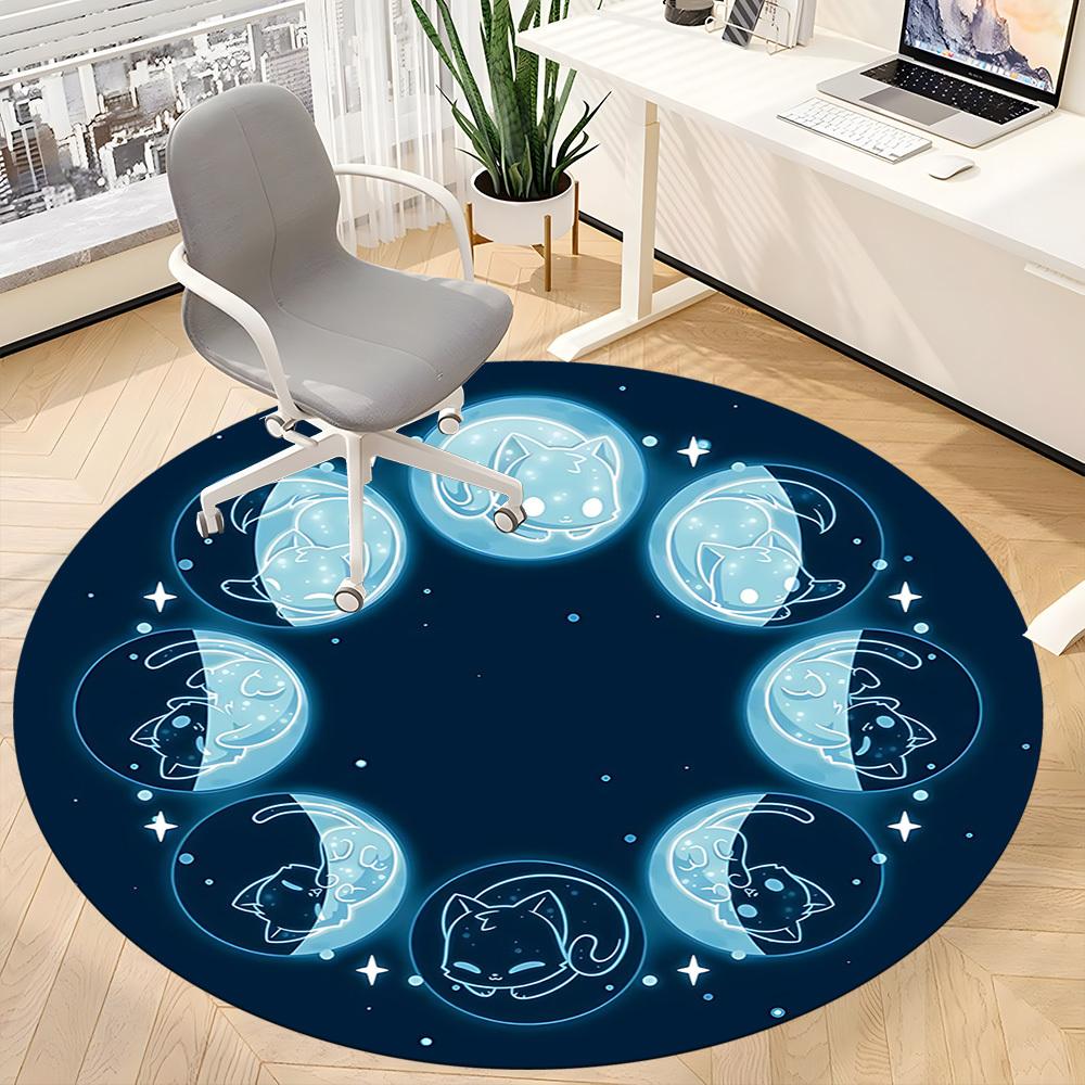 1pc Moon PhasesCat Office Round Area Rug, Indoor Mat Suitable For Office, Under Office Chairs Bedroom Living Room Home Decor, Room Deco