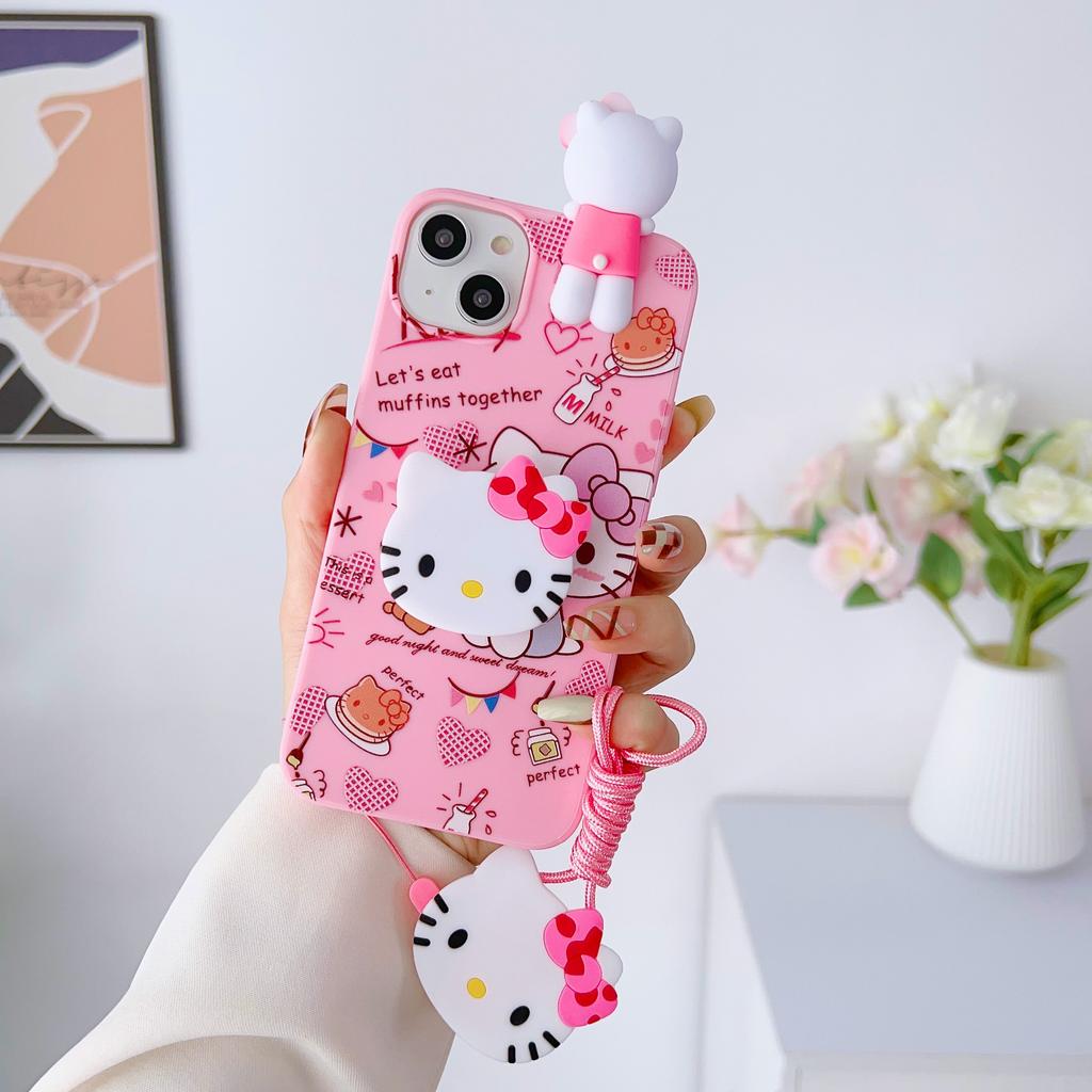 For Samsung Galaxy A17 A07 A16 A06 A26 A56 A04E A05 A05s A15 A25 A35 A55 Cake Kitty Case With Holder Rope