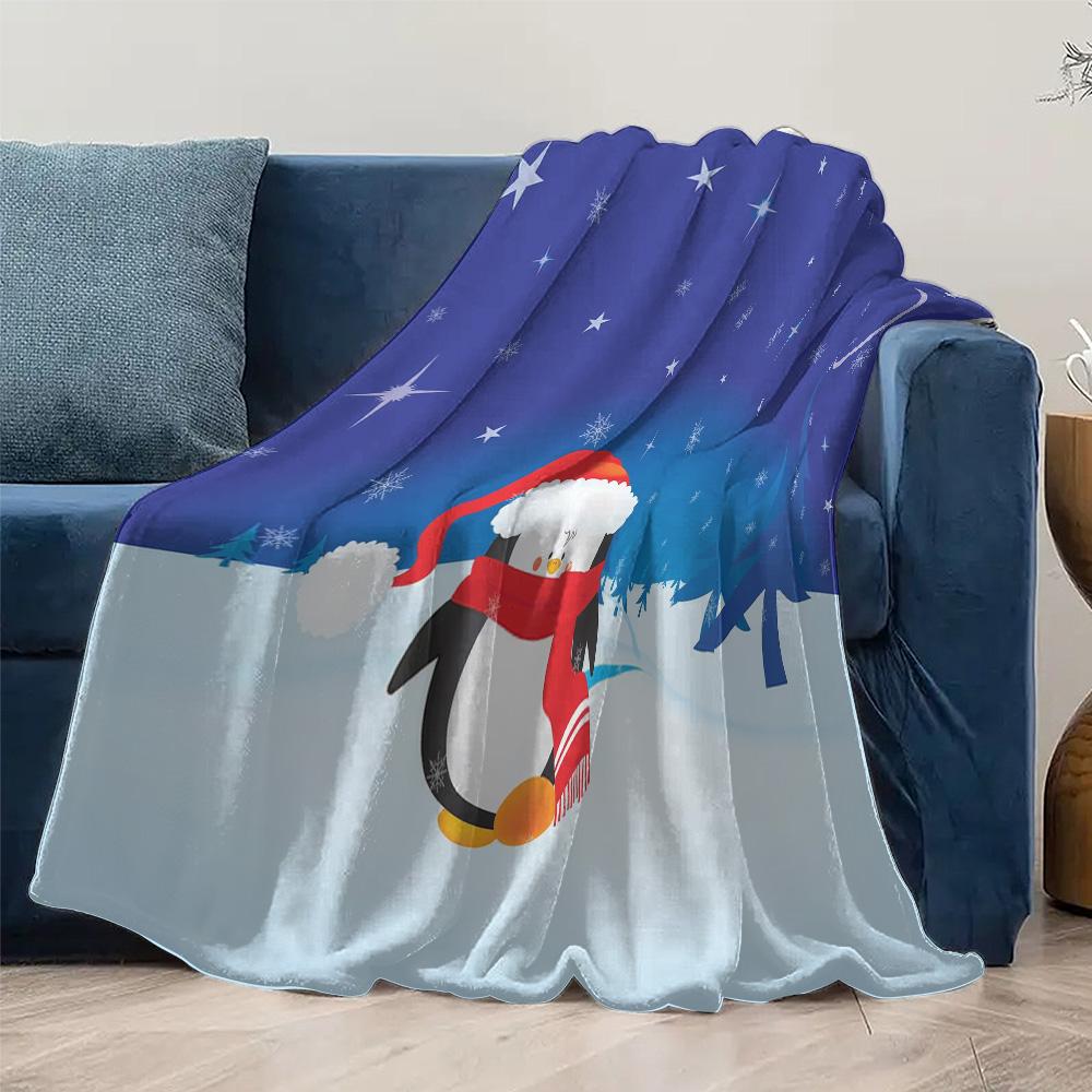 Tuniu Cute Penguin Throw Blanket for Winter Sofa Bed Room Decor Gift Idea Soft Warm Fleece Blanket