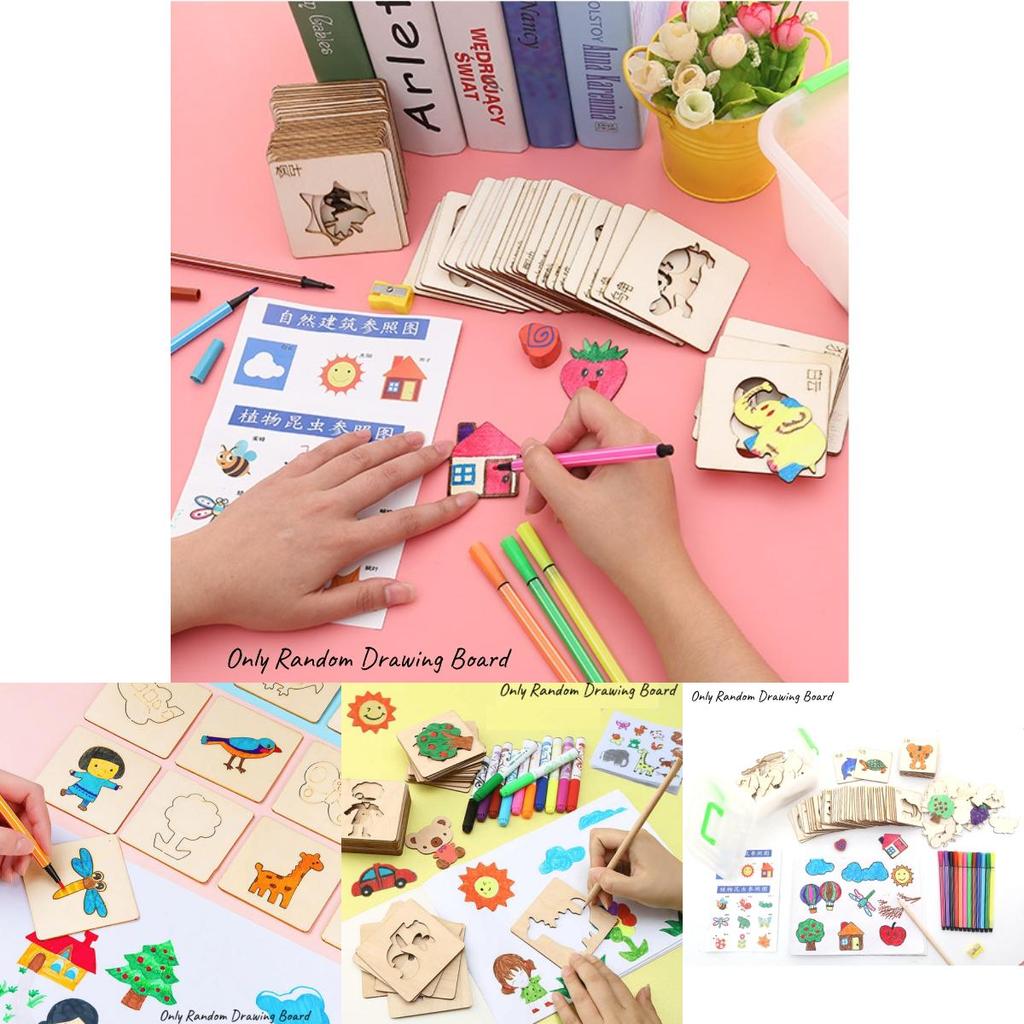 Montessori Wooden Drawing Stencils Set For Kids 20 Colorful Templates For Creative Diy Painting And Learning Games Chars)