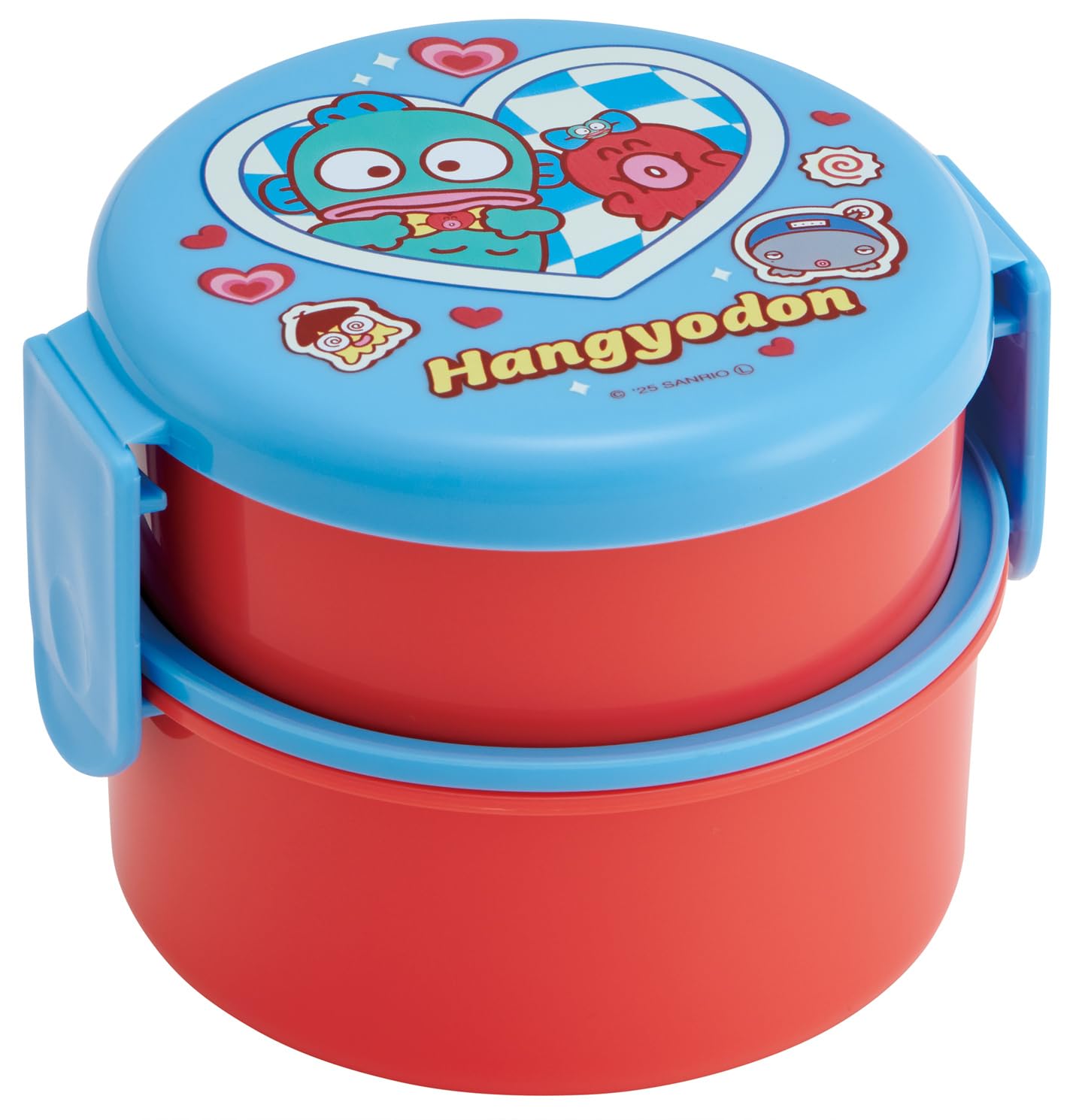 Антибактериальный ланч-бокс для скейтера с круглым дизайном Sanrio Hangyodon Party, подходит для микроволновой печи, 2-ярусный, с вилкой, форма, 500 мл, безопасный, ONWR1AG-A
