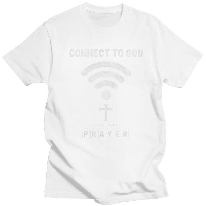 Male Connect To God The Password Is Prayer T Shirts Streetwear Short Sleeves Cotton Jesus Christian Tshirt Graphics Tee Tops