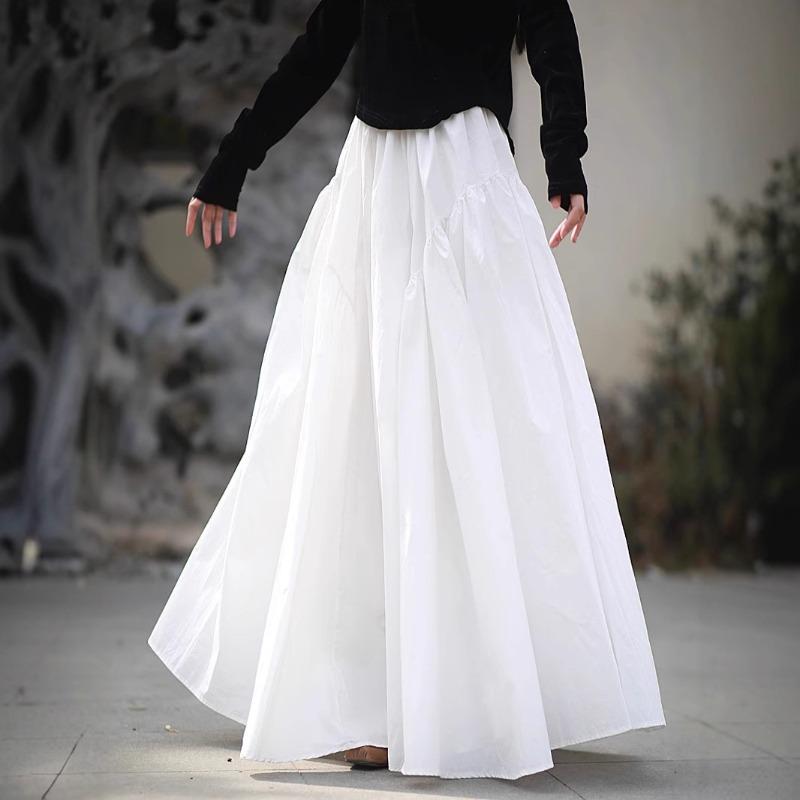 Washed cotton skirt solid color retro super pendulum high density cotton long skirt literary elastic waist long skirt