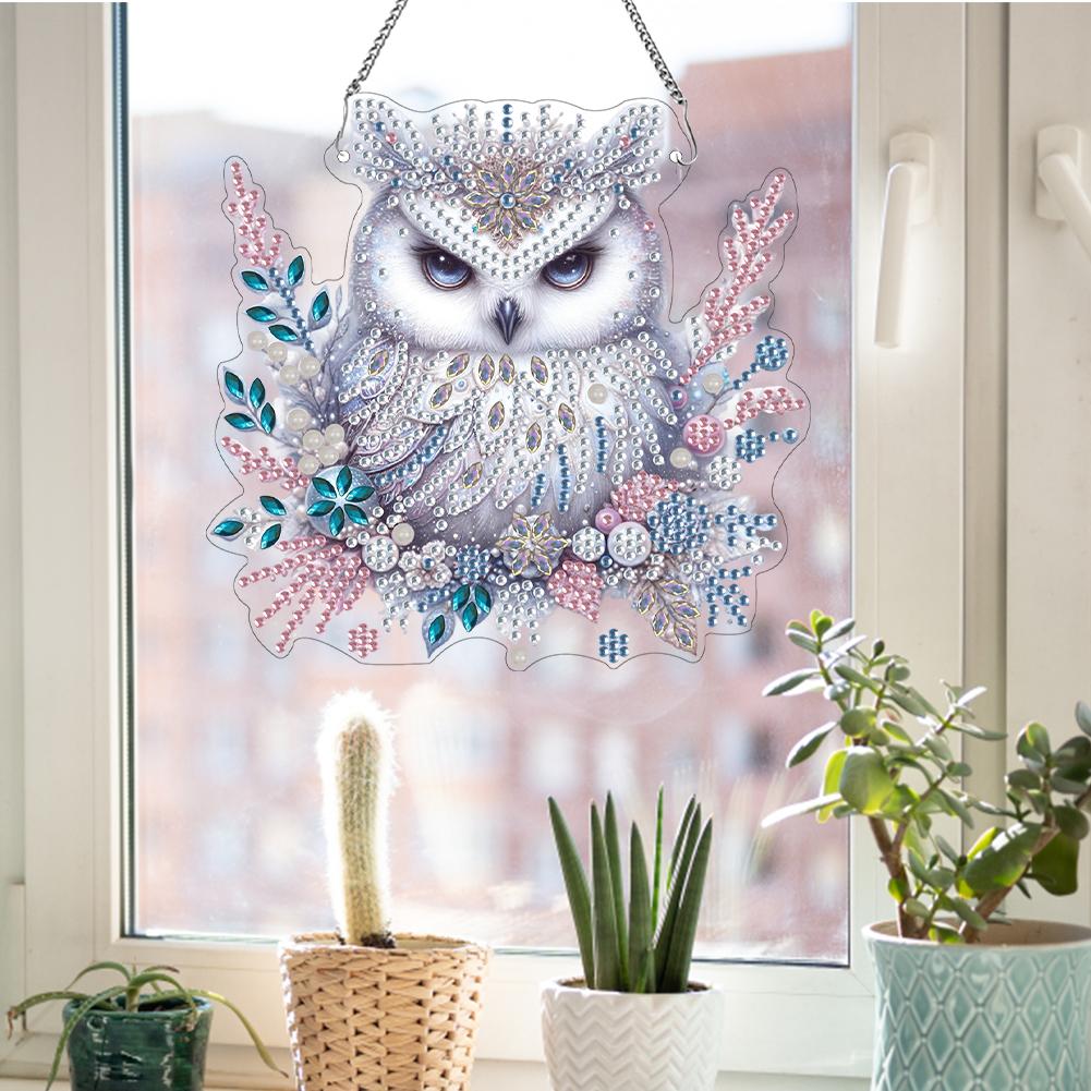 Double Sided Acrylic Owl Diamond Painting Hanging Pendant 5D DIY Diamond Painting Dots Pendant for Wall Window