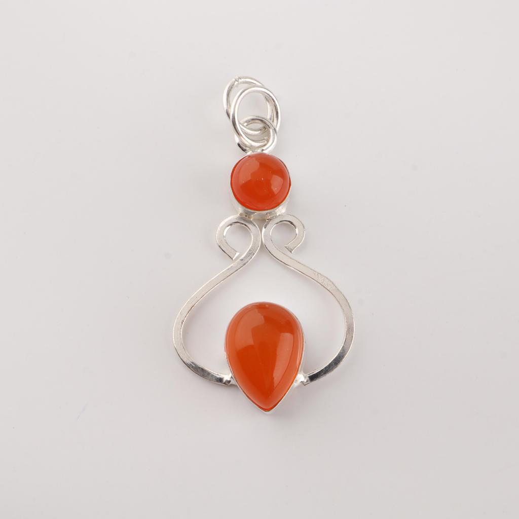 Carnelian Gemstone 925 Stamped Silver Handmade Jewelry Pendant 1.60" Anniversary Gift PP-13-23