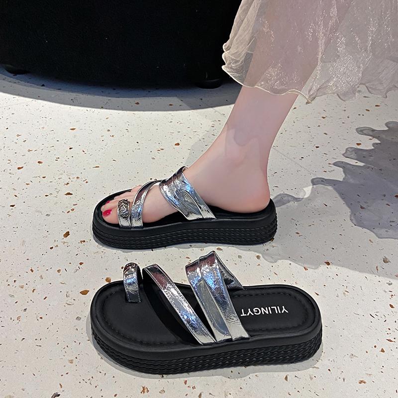 

CRLAYDK Женские шлепанцы для ходьбы, летние шлепанцы на платформе, с ремешками, пляжные, повседневные, на толстой подошве, уличные тапочки 40