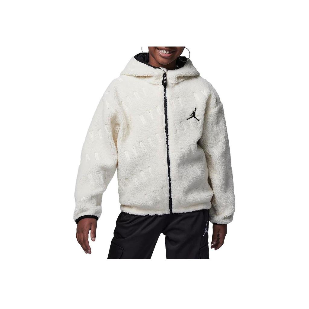 Jordan Solid Logo Printed Hooded Zip-Up Long Sleeve Jacket Kids Jackets White FV2882-120