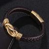Men's Multi-layer Leather and Gold Stainless Steel Punk Bracelet