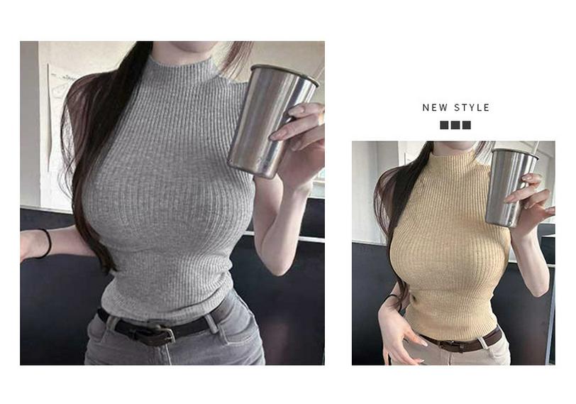 Korean High-End Slim Knit Vest - Sexy & Elegant Half High Collar Design for Women