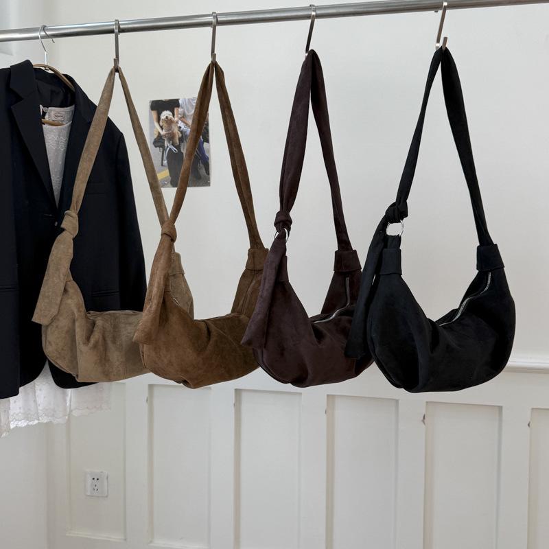 2025 Korean Suede Crescent Dumpling Shoulder Bag – Versatile, Solid Color Casual Crossbody