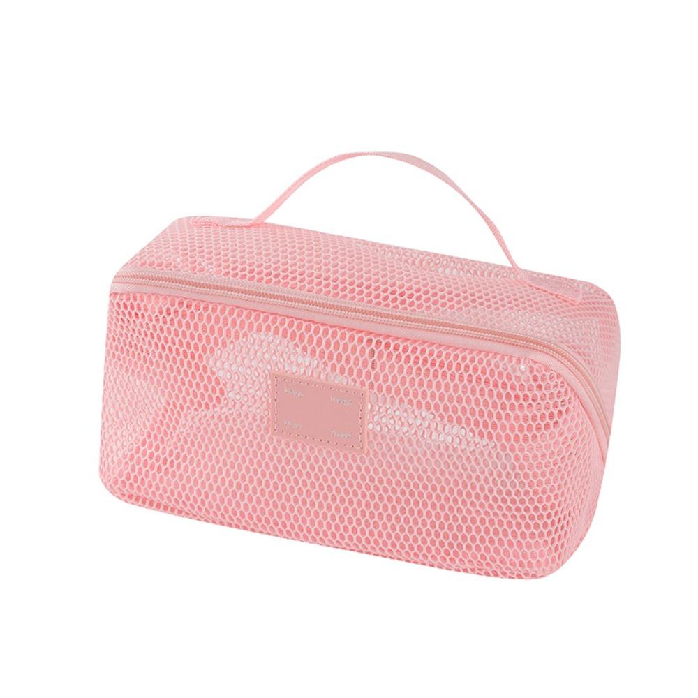 Solid Color Mesh Cosmetic Bag Zipper Toiletry Storage Bag Portable Makeup Pouch  Women/Girls
