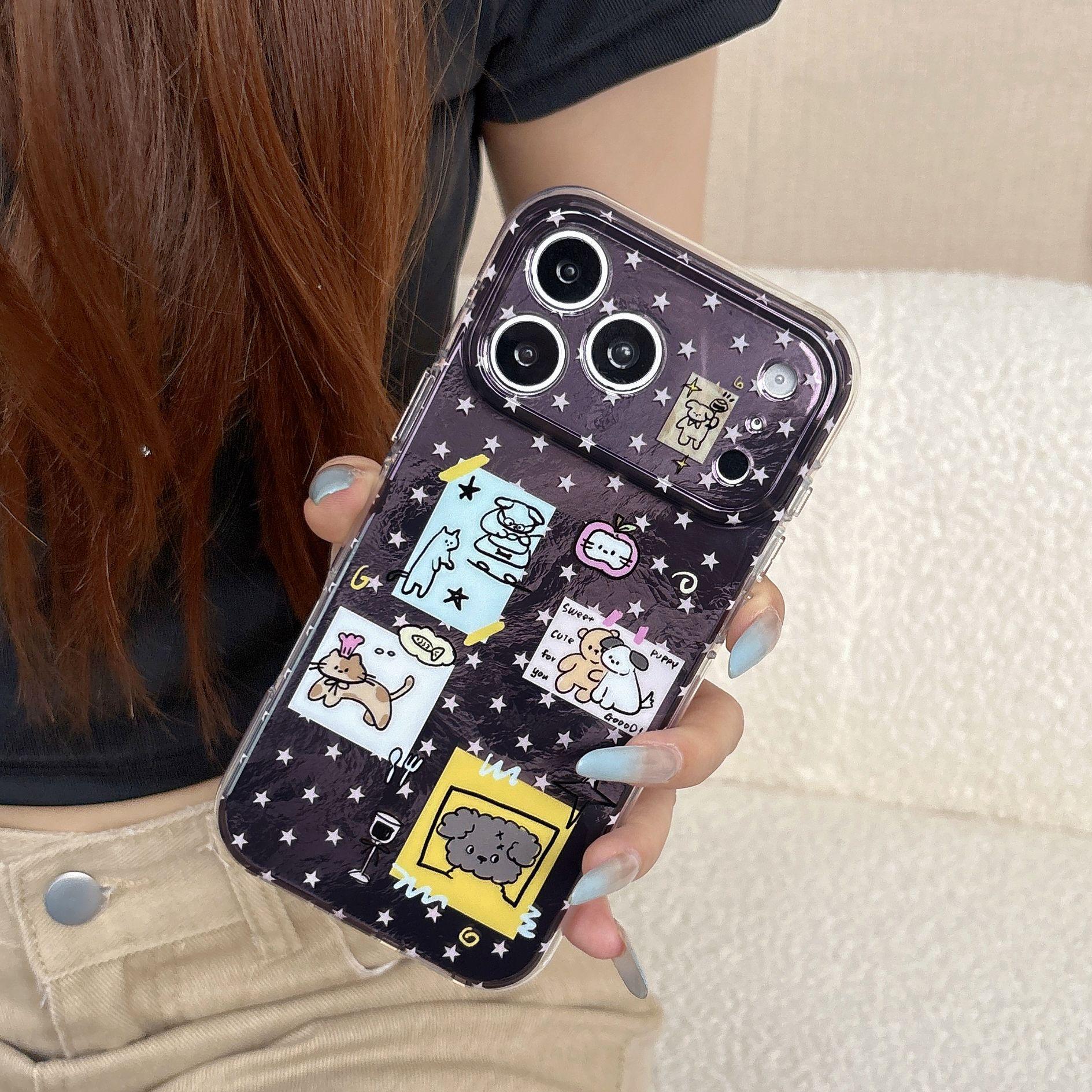 

Cartoon Star Stickers Double Layer IMD Phone Case for iPhone 14/15/17 Pro Max 16