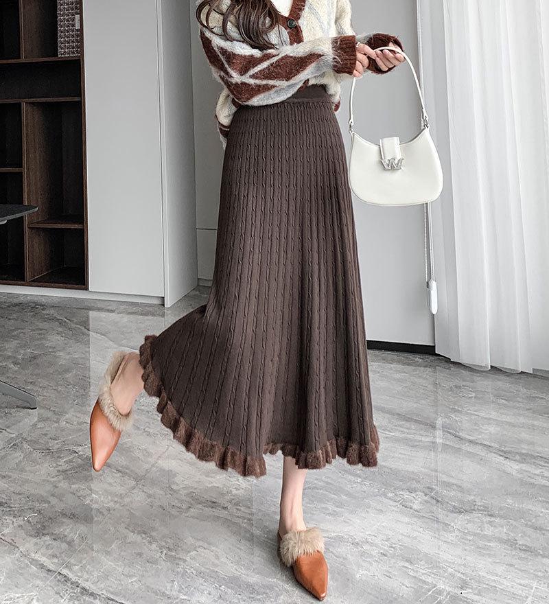 

Women s Thickened A-line Knitted Wool Skirt for Autumn and Winter One Size кавовий