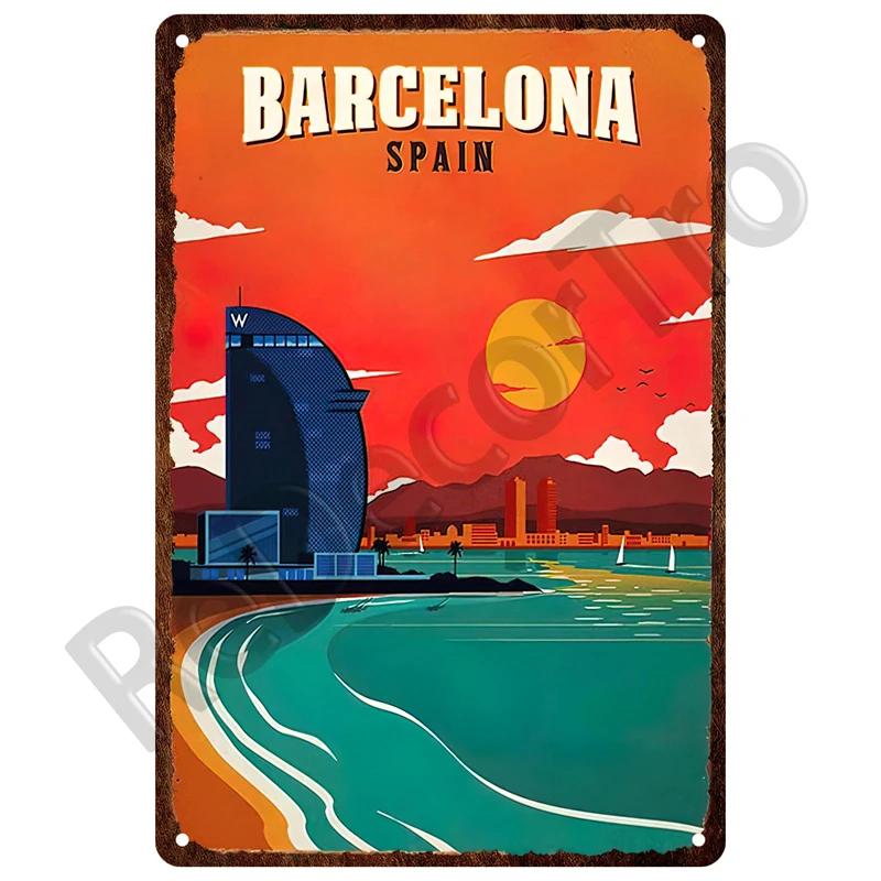 Vintage Metallschilder mit Sommerstrand, berühmte Stadtlandschaft, Poster, Blechschild, Retro-Wandkunst, Dekor für Wohnzimmer, Zuhause, Meer